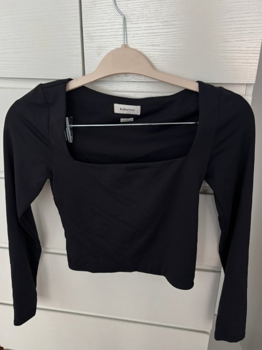 Aritzia Babaton Contour Black Square Neck Long Sleeve Crop Top Medium - Picture 2 of 2